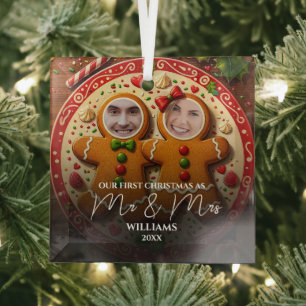Ornement En Verre Notre premier Noël M. et Mme Fun Gingerbread Photo
