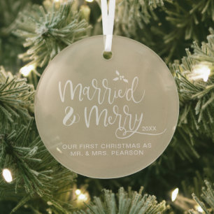 Ornement En Verre Notre premier Noël Marié Joyeux Beige Neutre