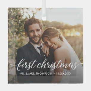 Ornement En Verre Notre premier Noël MARIÉ Photo personnalisée m. mr