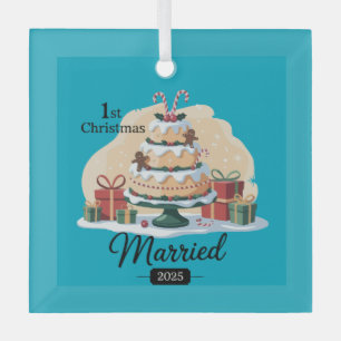 Ornement En Verre Notre Premier Noël Mariés 2025 Gâteau de Fête