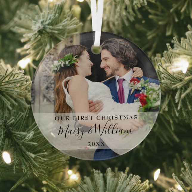 Ornement En Verre Notre première photo de Mariage de Noël (Insitu)
