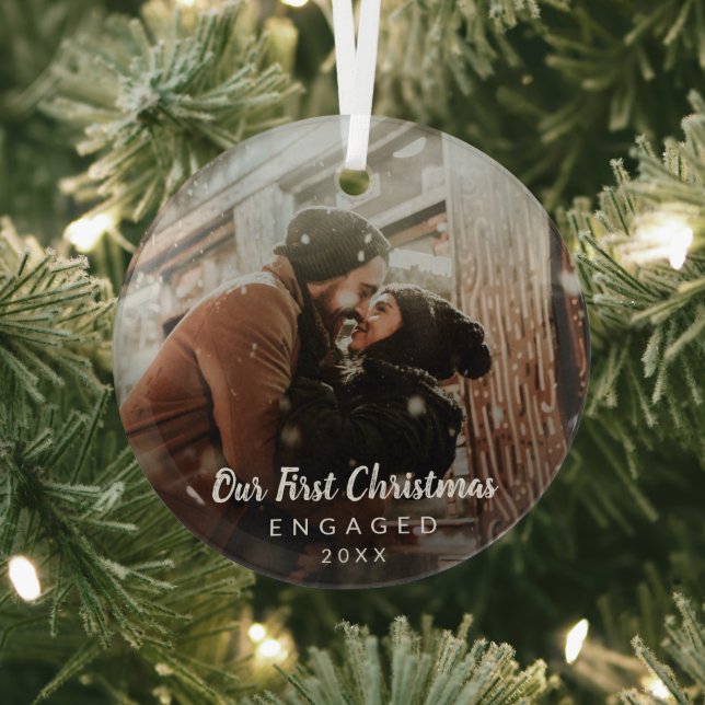 Ornement En Verre Notre première photo de Noël engagé Chalk Script (Insitu)