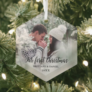 Ornement En Verre Notre première photo en couple de Noël
