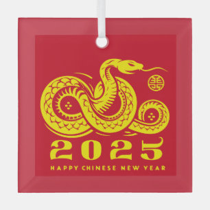 Ornement En Verre Nouvel An chinois du serpent 2025 traditionnel rou