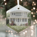 Ornement En Verre Nouvelle photo Accueil Premier Noël Simple Blanc S<br><div class="desc">Célébrez la joie de votre nouvel endroit avec une photo personnalisée "Premier Noël dans notre nouvelle maison" en forme d'hexagone ornement de verre. Image et toute la formulation de ce modèle sont simples à personnaliser. Le design minimaliste moderne comprend une image de votre choix superposée avec un message de typographie...</div>