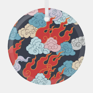 Ornement En Verre Nuages, flammes : Motif Vintage noir.