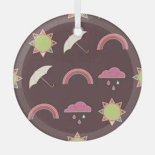 Ornement En Verre Nuages, pluie, soleil, motif parapluie.