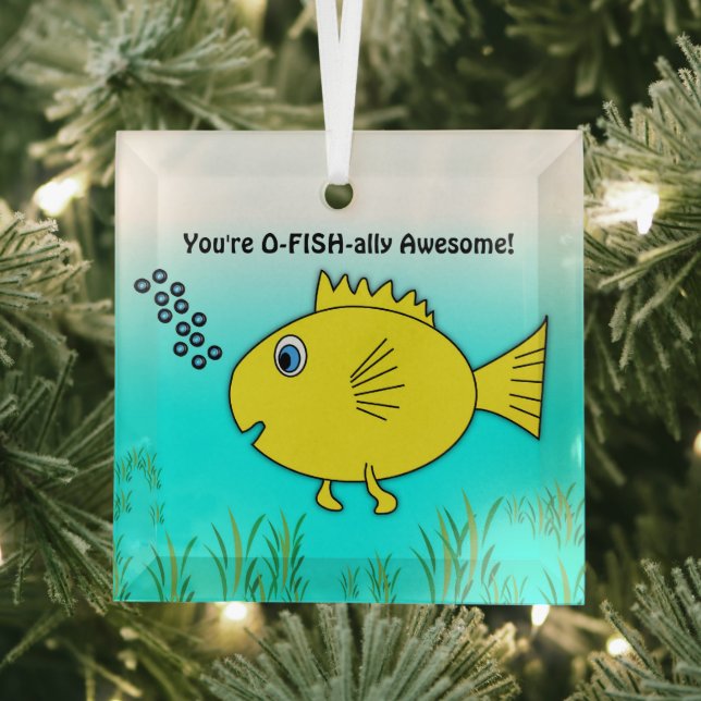 Ornement En Verre O-Fish-ally Awesome Poisson Cartoon de natation (Insitu)