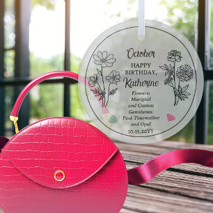 Ornement En Verre Octobre Marigold et Cosmos