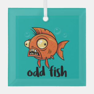 Ornement En Verre Odd Fish Quirky Funny Orange Goldfish Cartoon