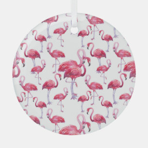 Ornement En Verre Oiseau d'aquarelle de Flamant rose exotique