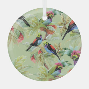 Ornement En Verre Oiseaux de fleurs d'été : Motif tropical