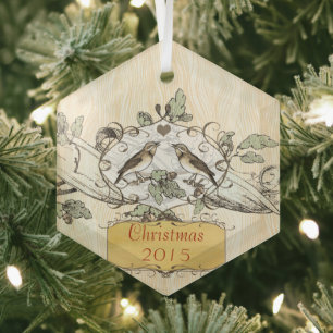 Ornement En Verre Oiseaux de l'amour de Noël vintage