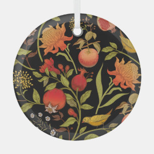 Ornement En Verre Oiseaux exotiques Fleurs Illustration Vintage