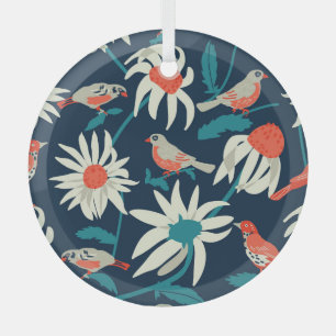 Ornement En Verre Oiseaux Floraux : Design Vintage sans joint.