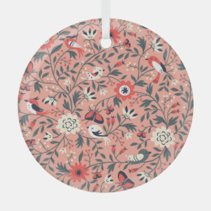 Ornement En Verre Oiseaux floraux main tiré Vintage