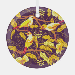 Ornement En Verre Oiseaux Tropicaux Illustration de Fleurs Exotiques