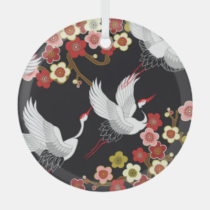 Ornement En Verre Oiseaux volants : Heron de grue japonais.