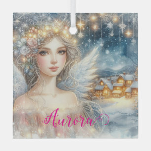 Ornement En Verre Or Fête Doré Aquarelle Éthérée Givre Ange de Neige