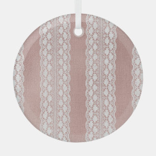 Ornement En Verre Or rose métallique, texture dentelle blanc cassé.