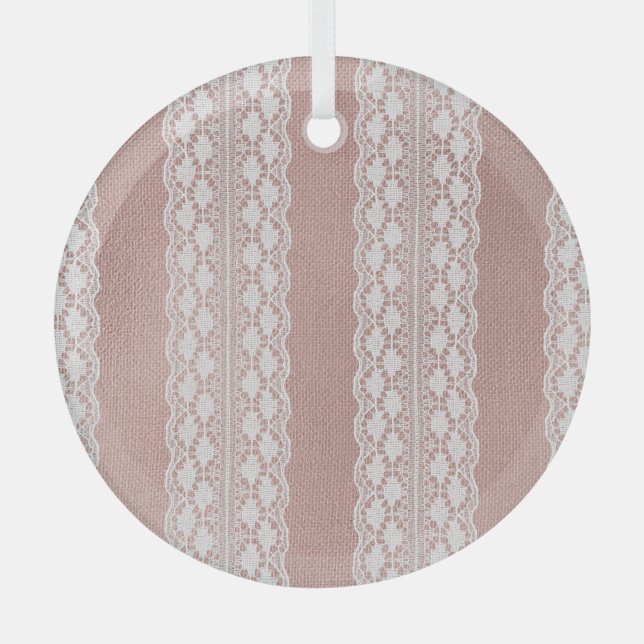 Ornement En Verre Or rose métallique, texture dentelle blanc cassé. (Recto)