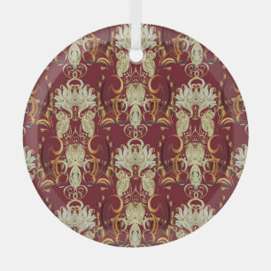 Ornement En Verre Or rouge floral, motif vintage luxueux.