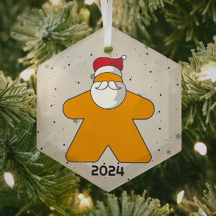 Ornement En Verre Orange Meeple Père Noël année personnalisée Jeu du