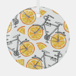 Ornement En Verre Oranges à bicyclette : Motif d'été d'aquarelle
