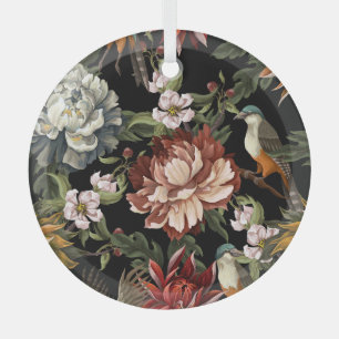 Ornement En Verre Ornat Vintages, Roses, Oiseaux.