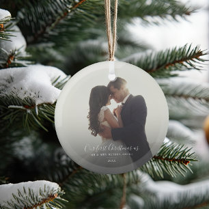 Ornement En Verre Our First Christmas Holiday Married Wedding Photo