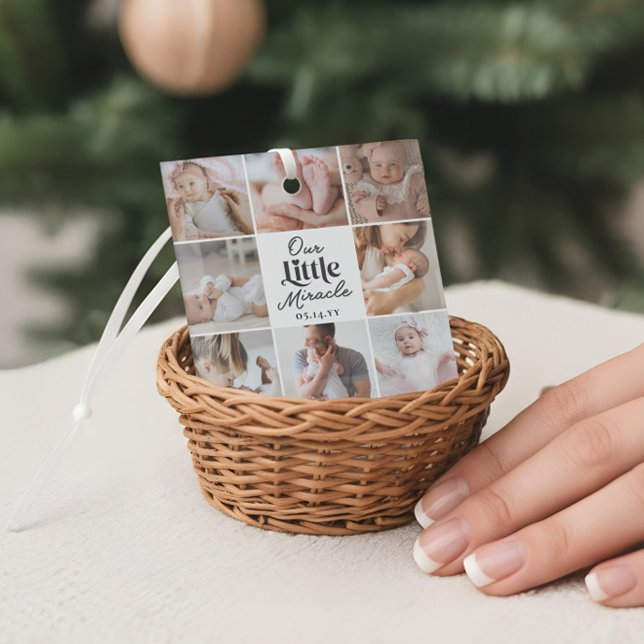 Ornement En Verre Our Little Miracle Newborn Baby Photo Grid Collage (Our Little Miracle Newborn Baby Photo Grid Collage Glass Ornament)