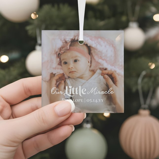 Ornement En Verre Our Little Miracle Newborn Baby Photo Keepsake (Our Little Miracle Newborn Baby Photo Keepsake Glass Ornament)