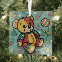 Ours en peluche patchwork fantaisiste de Noël
