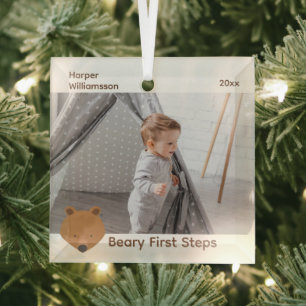 Ornement En Verre Ours Photo Baby First Steps Noël