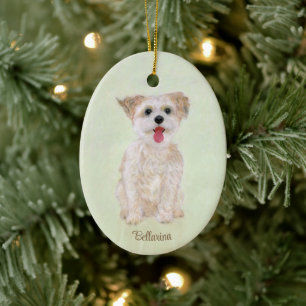 Ornement en verre ovale Chien Morkie