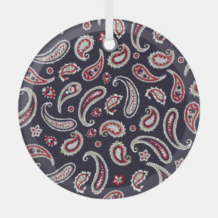 Ornement En Verre Paisley indien traditionnel, motif de marine.