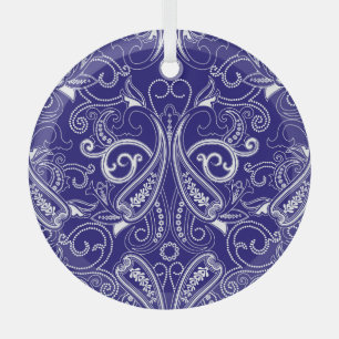 Ornement En Verre Paisley monochrome : bleu, blanc élégance.