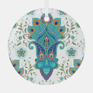 Ornement En Verre Paisley orientale, motif en plumes paon.
