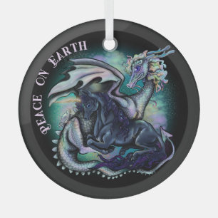 Ornement En Verre Paix sur Terre Dragon et Unicorne
