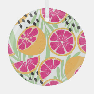 Ornement En Verre Pamplemousse & Feuilles : Vintage tropical