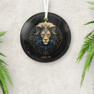 Ornement En Verre Panneau Lion étoile Black Gold Modern Script Leo