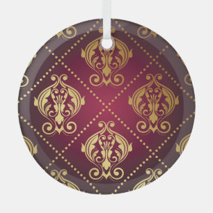 Ornement En Verre Papier peint Vintage Maroon Gold Orament