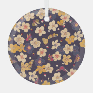 Ornement En Verre Papillon en fleurs de cerisier asiatique
