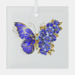 Ornement En Verre Papillon saphir à fleurs