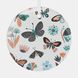 Ornement En Verre Papillons Fleurs : Collection Dessinée à la main
