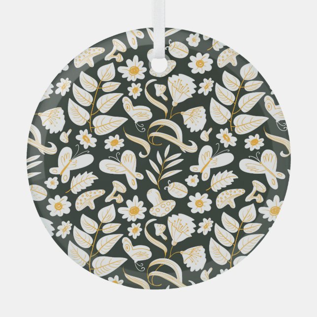 Ornement En Verre Papillons & Fleurs : Motif d'été Doodle. (Recto)