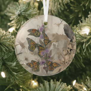 Ornement En Verre Papillons Monarques Peints À La Main Magique