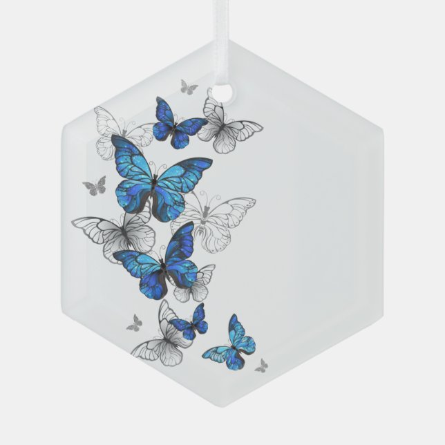 Ornement En Verre Papillons volants bleus Morpho (Recto)