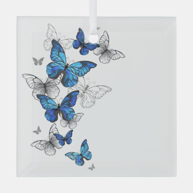 Ornement En Verre Papillons volants bleus Morpho (Recto)