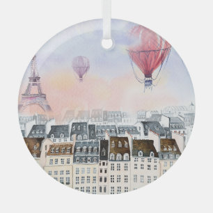 Ornement En Verre Paris, illustration en montgolfière